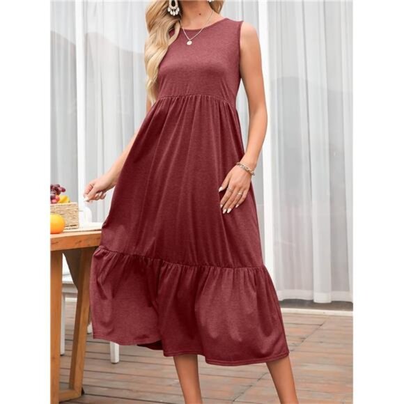 ANRABESS Women Summer Casual Sleeveless Crewneck Sundress Aline Flowy Tiered - Picture 5 of 7